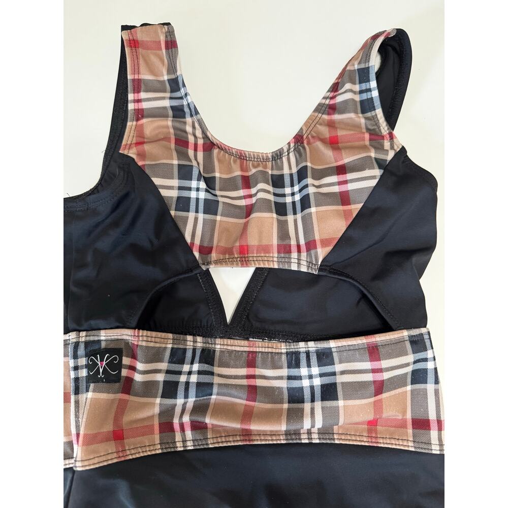 Kandi Kouture CL 7/8 Black Plaid Cutout Dance Leotard Competition Convention - Picture 2 of 4